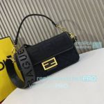 Replica Fend--i Baguette Black Crossbody Bag with FF Embroidery 